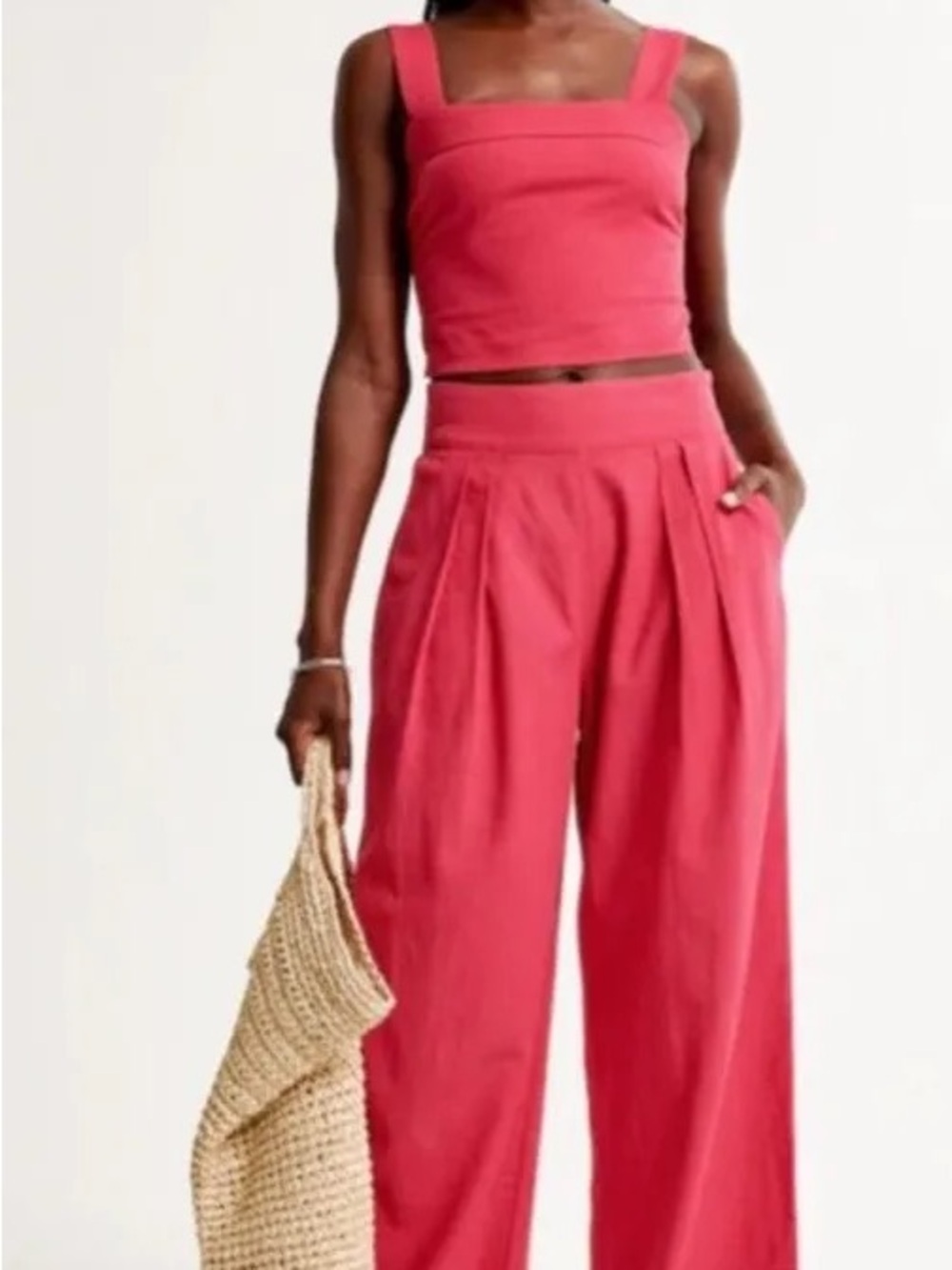 Abercrombie & Fitch Linen-Cotton Pleated Wide Leg Pink Pants with Pockets Size S